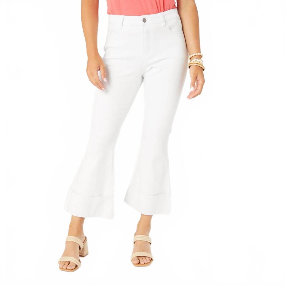 NEW COCOA CASHMERE janet flare crop pant with large cuff in crisp white
